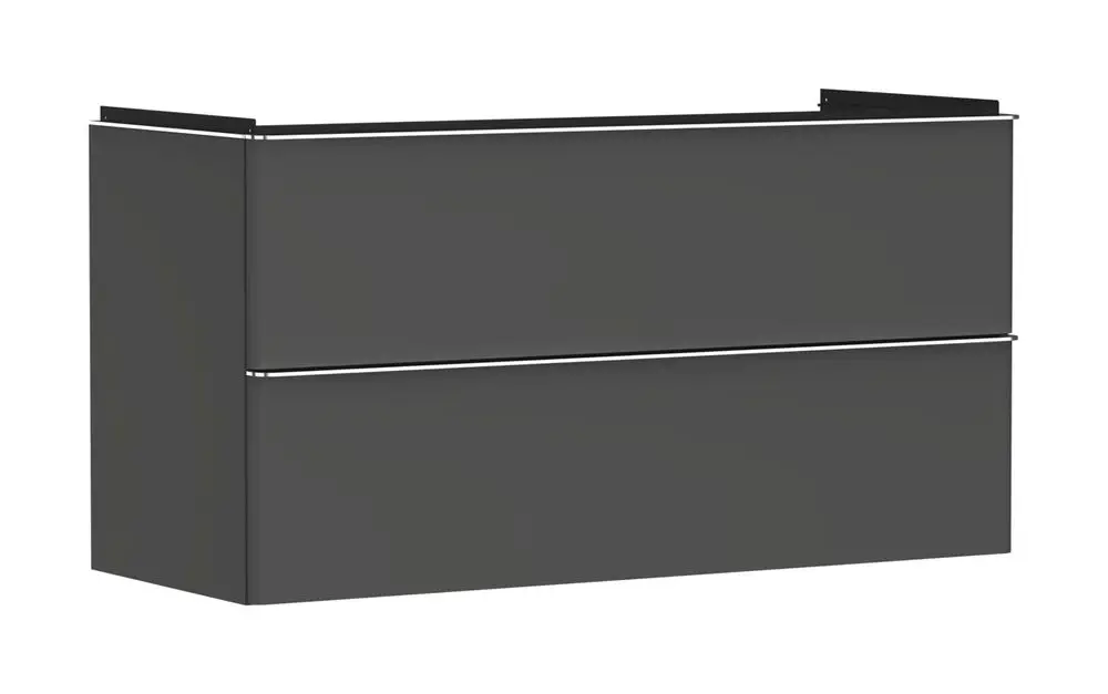 Waschtischunterschrank in Diamantgrau mit zwei Schubkästen, von Hansgrohe, geeignet für die Montage unter einem Waschtisch. Klarer, minimalistischer Designansatz.